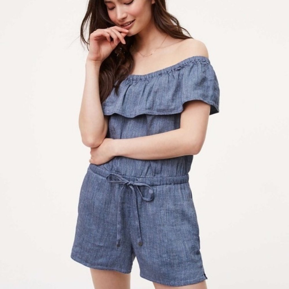 Ann Taylor Loft Chambray Off-Shoulder Romper